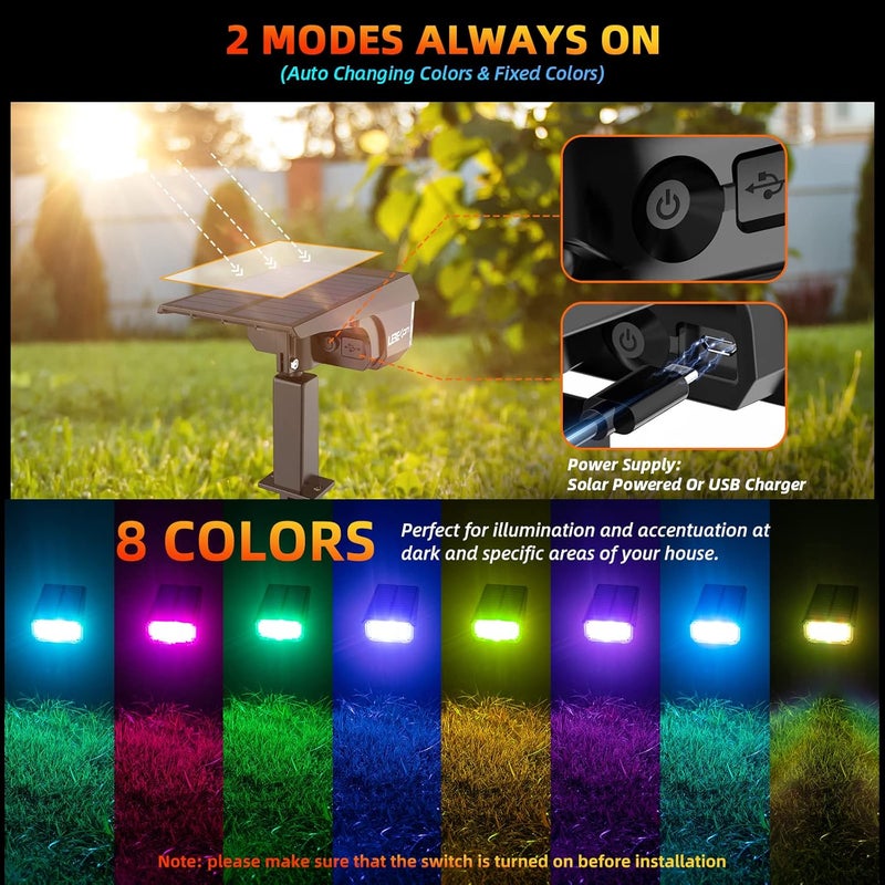LEREKAM Color Solar Lights Outdoor Waterproof Spotlights with 9 Light Modes, Color Changing Solar Outdoor Lights for Decorate Festivals, Colored Solar Spot Lights Auto On/Off, RGBW 6 Pack - Image 4